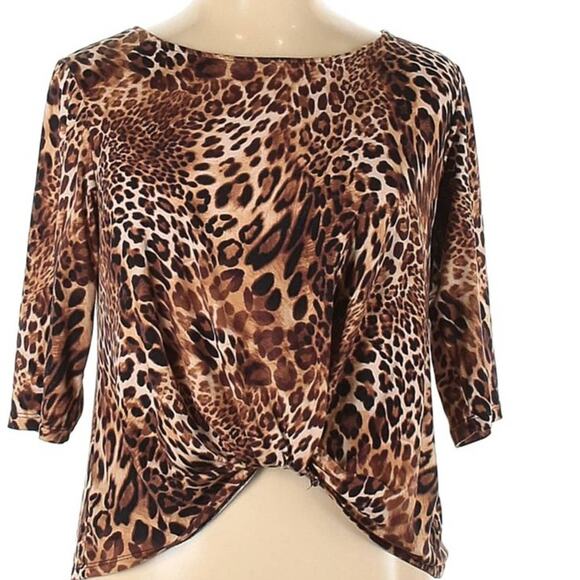 W5 Women’s Leopard Print Front Twist Blouse 3/4 Sleeve Size XL - Picture 1 of 7